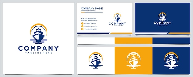 Vector diseño creativo simple del logotipo del barco y plantilla de tarjeta de visita