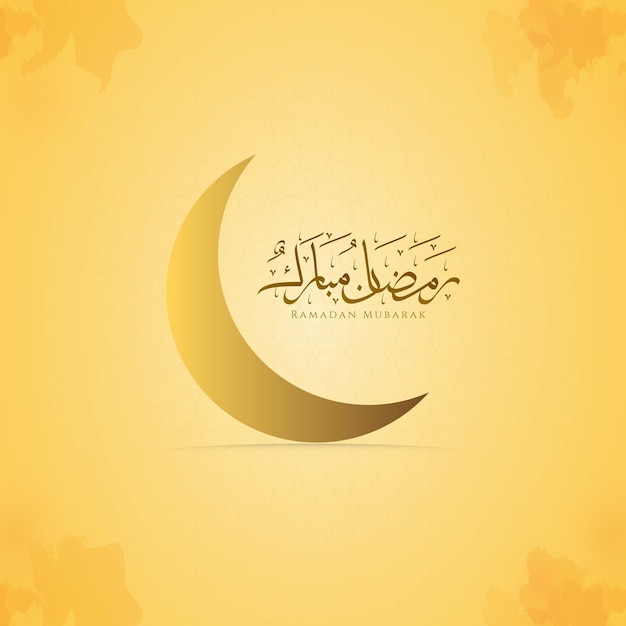 Diseño creativo sobre Ramadan Mubarak con caligrafía árabe y luna creciente