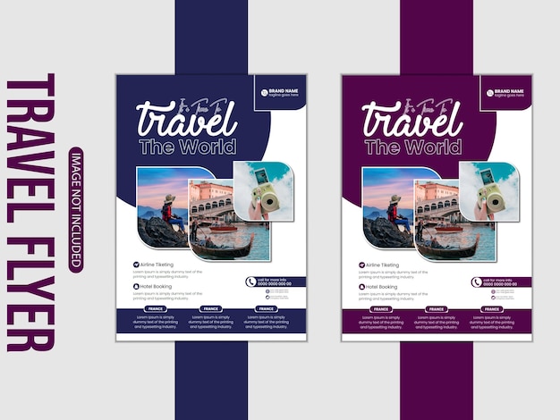 Diseño creativo de volantes de viajes de vacaciones y plantilla de volantes para viajes mundiales de aventura