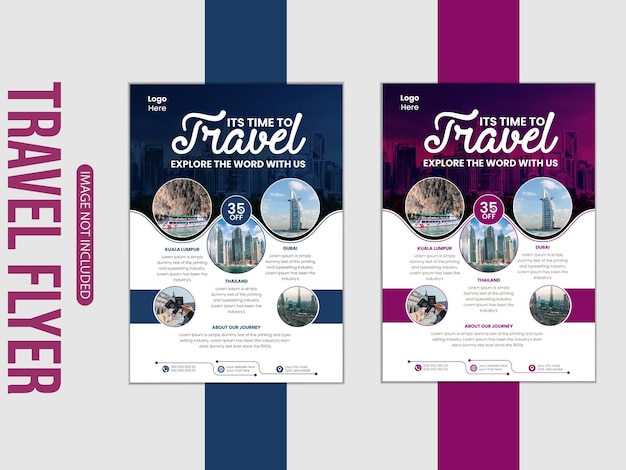 Diseño creativo de volantes de viajes de vacaciones y plantilla de volantes para viajes mundiales de aventura