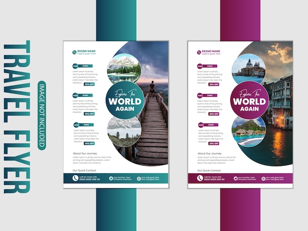 Diseño creativo de volantes de viajes de vacaciones y plantilla de volantes para viajes mundiales de aventura