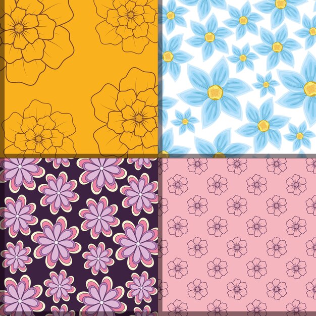 Diseño de cuadrados de patrones de flores hermosas y tropicales