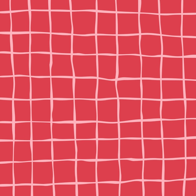 Diseño de cuadrícula lindo rojo dibujado a mano para el fondo dibujo beige patrón a cuadros fondo cuadrado con textura arte de línea a mano libre contorno de cuadrícula vectorial impresión grunge