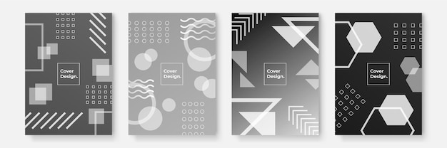 Diseño de cubierta geométrica con color degradado negro y gris.