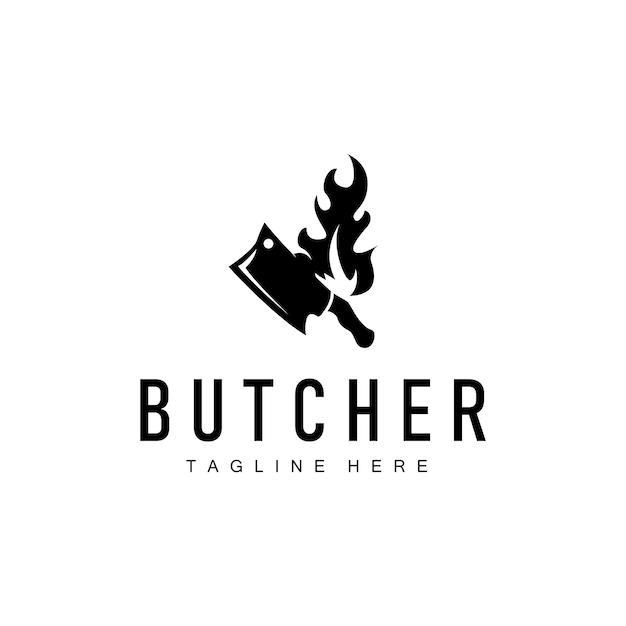 diseño de cuchillo de carne logotipo de carnicero concepto simple silueta de corte de carne ilustración plantilla de marca de producto