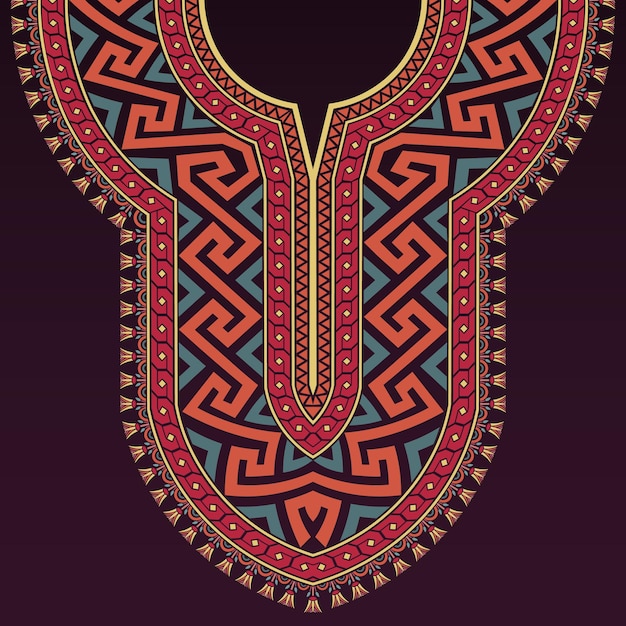 Vector diseño de cuello colorido en estilo de la antigua grecia con patrones geométricos de llave griega y loto egipcio