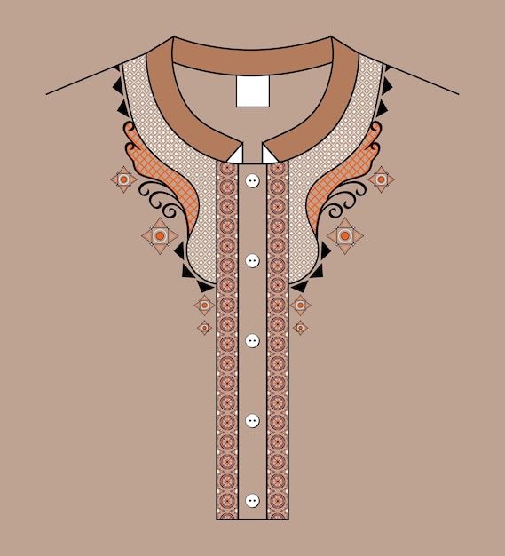 diseño del cuello estilo de bordado en fondo plano de color arena 01.