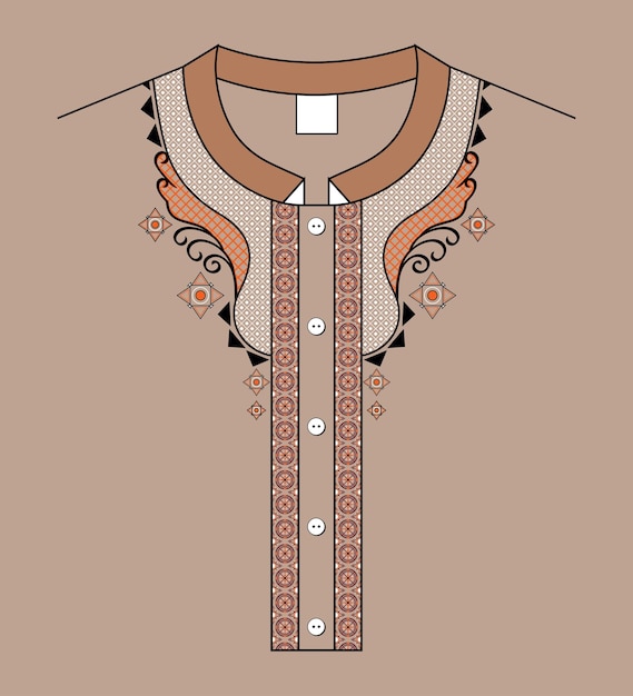 Vector diseño del cuello estilo de bordado en fondo plano de color arena 01.