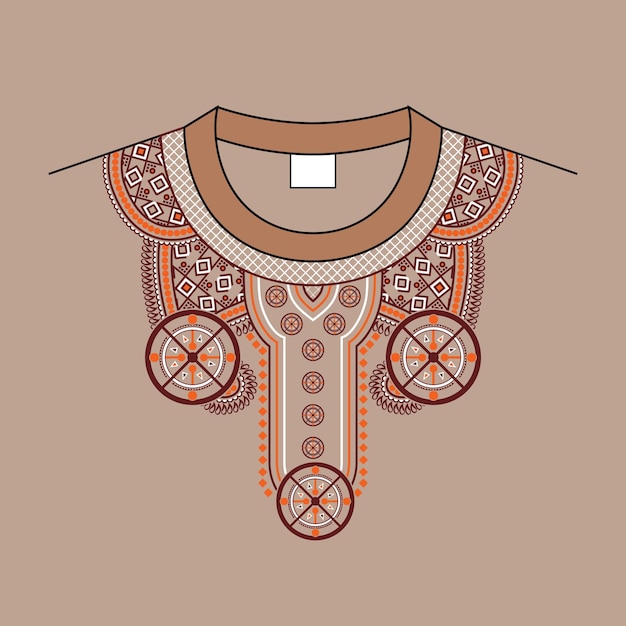 diseño del cuello estilo de bordado en fondo plano de color arena 02.
