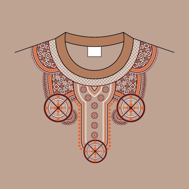 Vector diseño del cuello estilo de bordado en fondo plano de color arena 02.