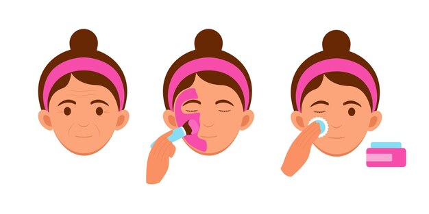 diseño de cuidado de la piel de la mujer con mascarilla adecuada para el diseño de iconos y símbolos
