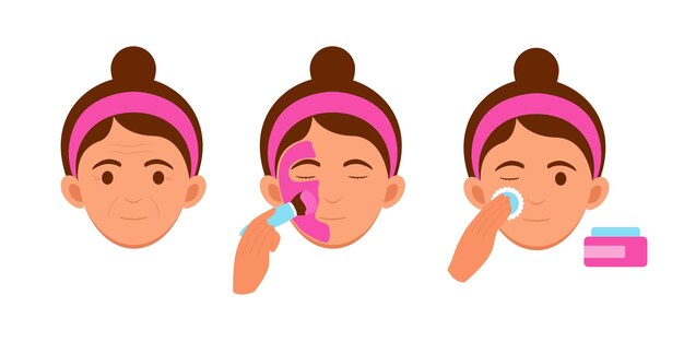 diseño de cuidado de la piel de la mujer con mascarilla adecuada para el diseño de iconos y símbolos