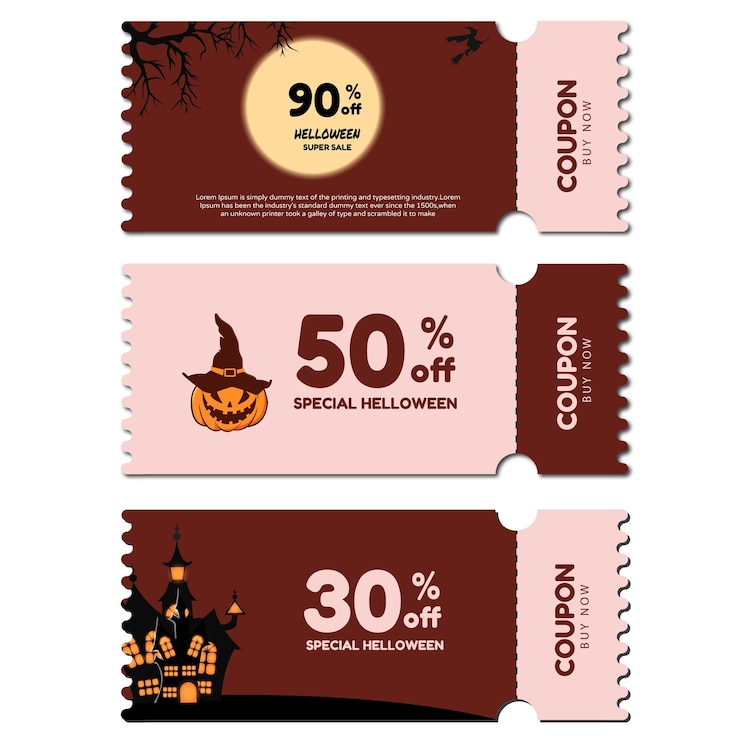 El diseño de cupones temáticos de Helloween es adecuado para centros comerciales, regalos de compras, mercados, tiendas,
