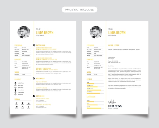 Diseño de currículum vitae simple amarillo