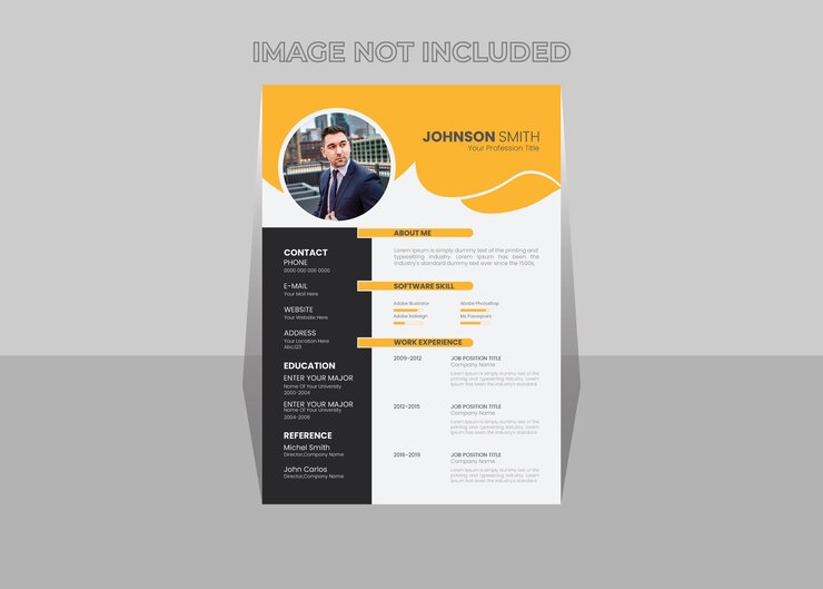 Diseño de cv creativo con amarillo y gris.