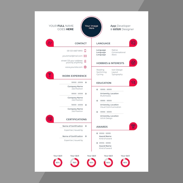 Diseño CV / CV con iconos de líneas.