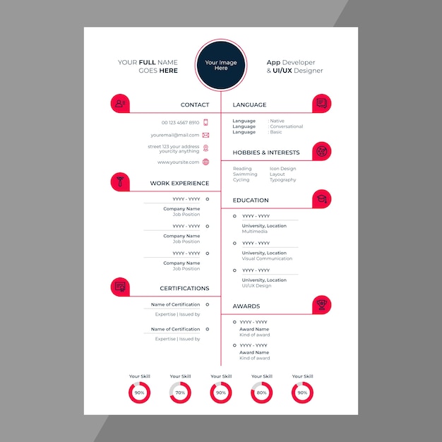 Vector diseño cv / cv con iconos de líneas.