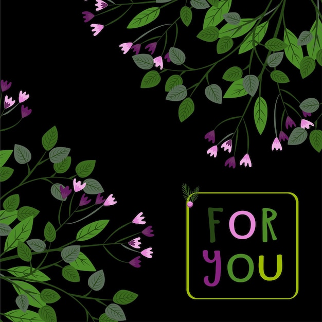Diseño de decoración de flores vectoriales postales lindo sobre con plantas de flores en el interior y la inscripción