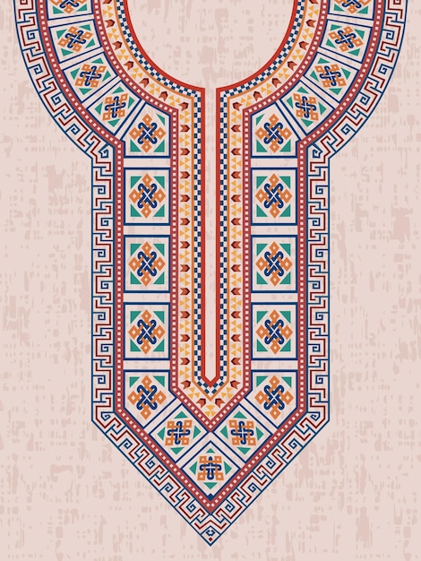 Diseño decorativo de bordado en el cuello para el Kurta indio con patrones entrelazados y motivos de traste