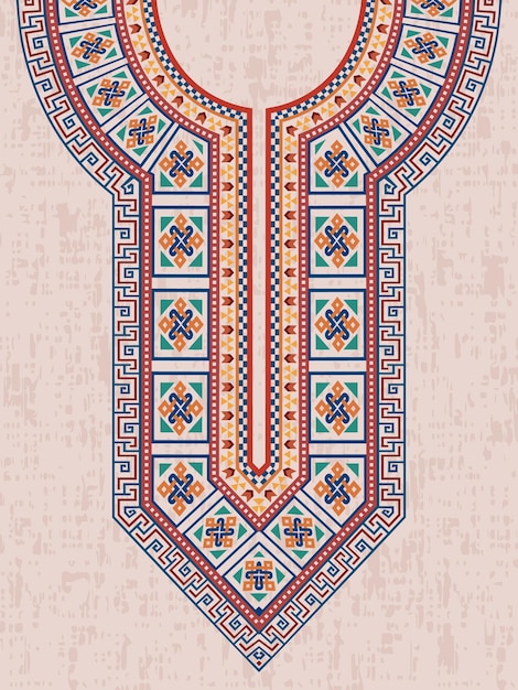 Vector diseño decorativo de bordado en el cuello para el kurta indio con patrones entrelazados y motivos de traste