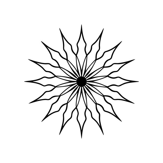 Diseño decorativo de explosión solar en blanco y negro patrón de sol simétrico y abstracto para arte y diseño