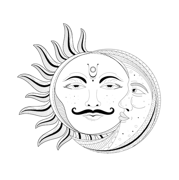 Diseño decorativo de luna y sol