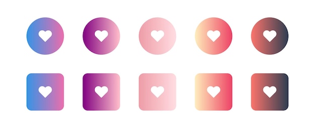 Diseño degradado de color Elemento de icono de corazón Botón circular establecido en vector plano