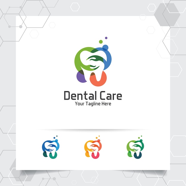 Vector diseño de dentista de logo dental con concepto de vector estrella y mano