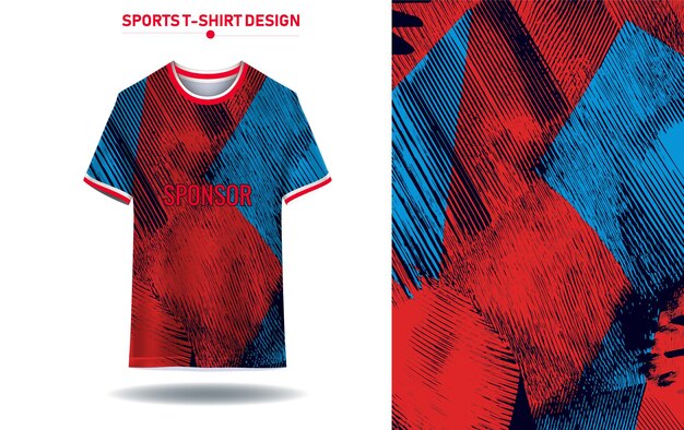 Diseño deportivo de camiseta patrón abstracto rojo y azul