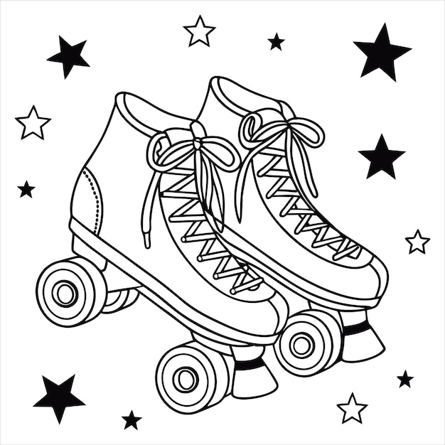 Diseño deportivo retro de patines de rodillos clásicos con cordones