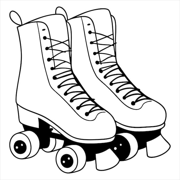 Diseño deportivo retro de patines de rodillos clásicos con cordones