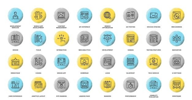 Diseño y desarrollo web Iconos web de línea plana