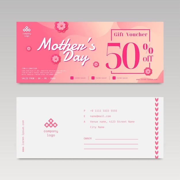 Diseño de descuento de cupón de regalo para el día de la madre con ilustración de vector de fondo rosa