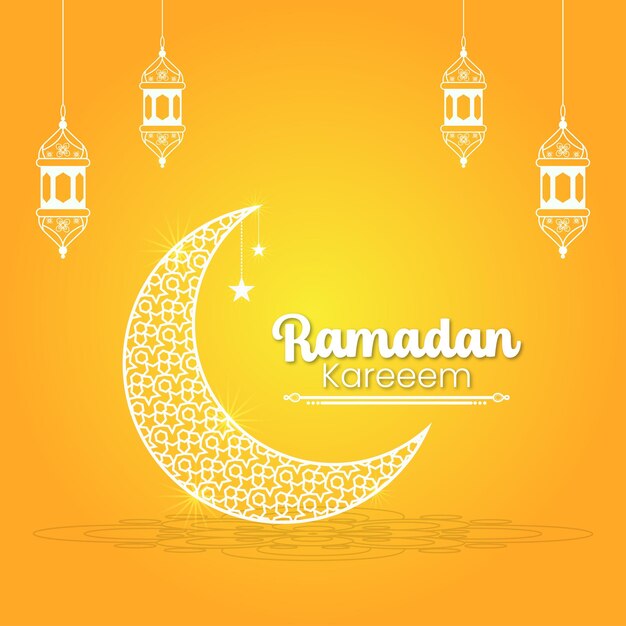 Diseño de deseos de Ramadán Kareem con luna o estrella y lámparas Diente de león y vector de gradiente de color Cantaloupe Archivo