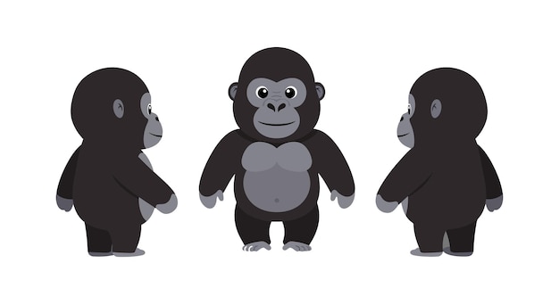 Diseño detallado de personajes de gorilas de dibujos animados en ilustración vectorial de estilo plano
