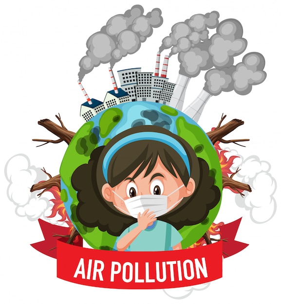 Vector diseño para detener la contaminación con niña con máscara