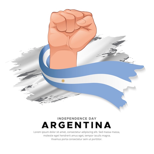 Diseño del día de la independencia de argentina con la mano que sostiene la bandera vector de bandera ondulada de argentina