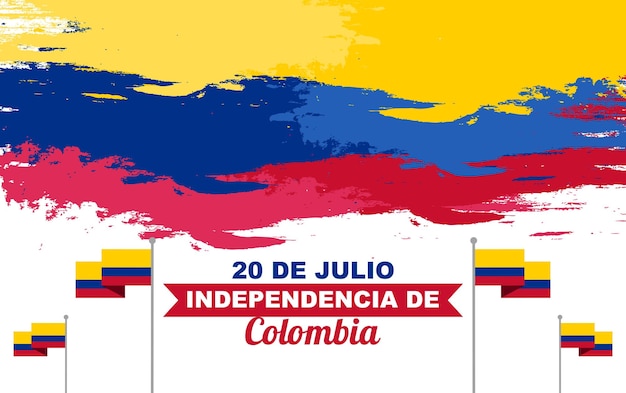 Diseño del día de la independencia de Colombia el 20 de julio estilo de trazo de pincel de tarjeta de felicitación