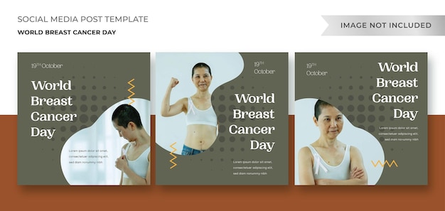 Vector diseño del día mundial del cáncer de mama publicaciones en redes sociales