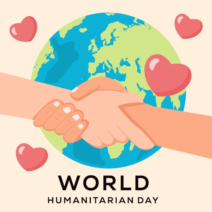 Vector diseño del día mundial de la humanidad con la ilustración de tomarse de la mano