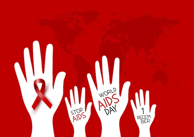 Diseño de día mundial del sida de cinta roja en la mano