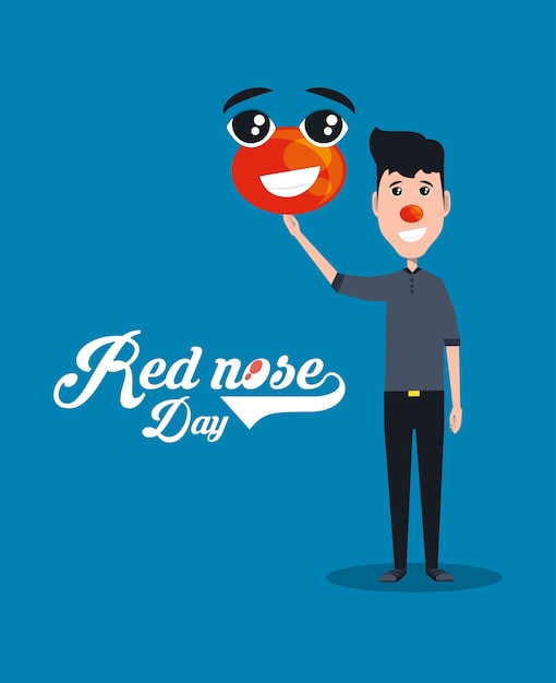 Diseño del día de la nariz roja con el hombre de dibujos animados con una nariz feliz