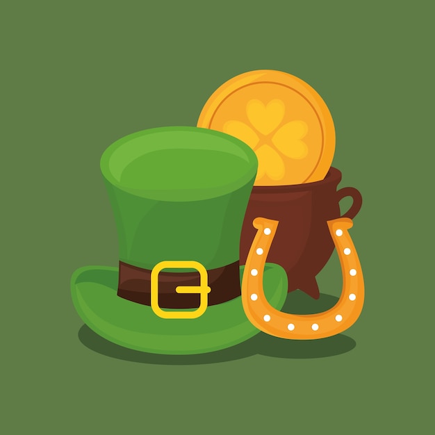 Diseño del día de san patricio con sombrero de copa y olla de oro