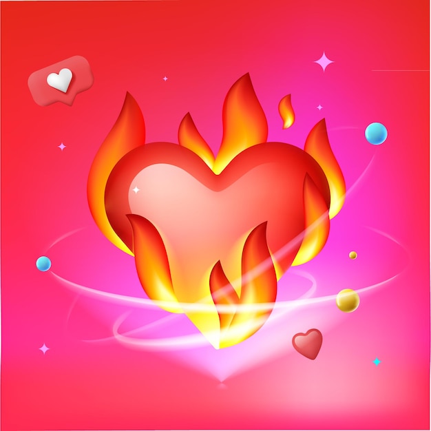Vector diseño del día de san valentín con corazón ardiente en la imagen vectorial de fondo rosa