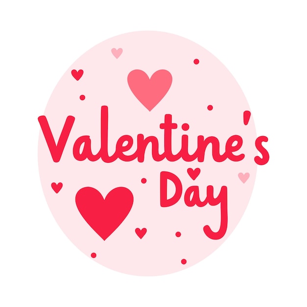 diseño de día de San Valentín con corazón rojo y tipografía alegre en círculo rosa