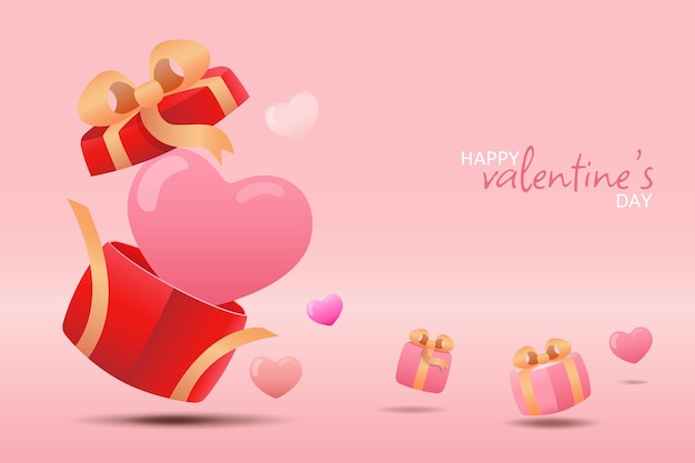 Vector diseño de día de san valentín con globos de corazón 3d diseño de fondo de vacaciones