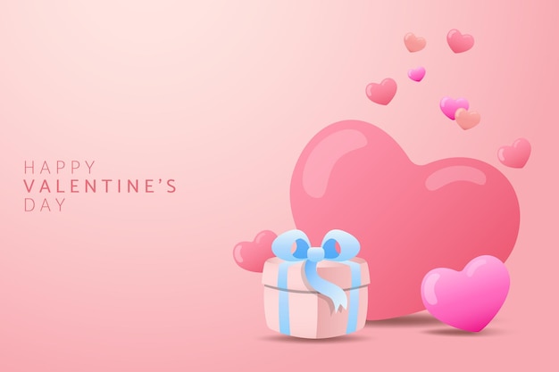 Vector diseño de día de san valentín con globos de corazón 3d diseño de fondo de vacaciones