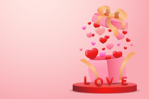 Vector diseño de día de san valentín con globos de corazón 3d diseño de fondo de vacaciones