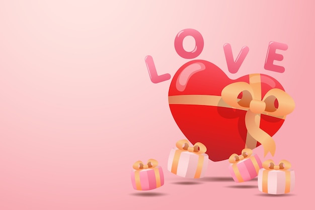 Vector diseño de día de san valentín con globos de corazón 3d diseño de fondo de vacaciones