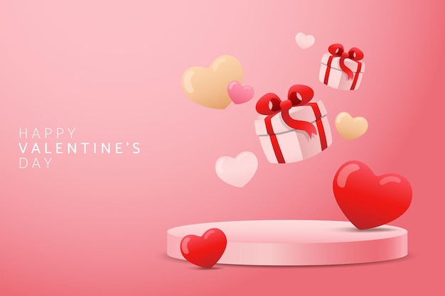 Vector diseño de día de san valentín con globos de corazón 3d diseño de fondo de vacaciones